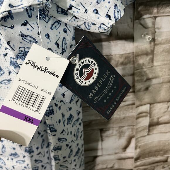 Flag & Anthem Mens Shirt Size XXL Stitch Fit Print Golf Button Down Short Sleeve - Picture 7 of 10